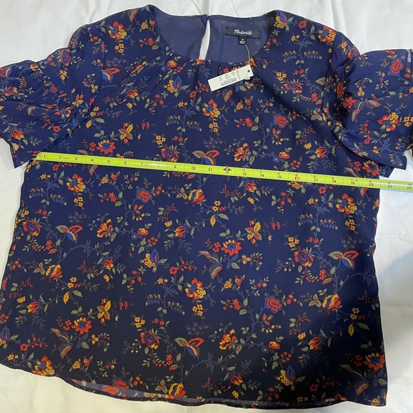 Madewell Navy Blue Tiered Ruffle Sleeve Blouse, Size M, NWT - Picture 5 of 9